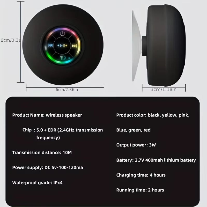 Ultimate Waterproof Wireless LED Bluetooth Speaker with Powerful Suction Cup - Perfect for Outdoor Adventures!